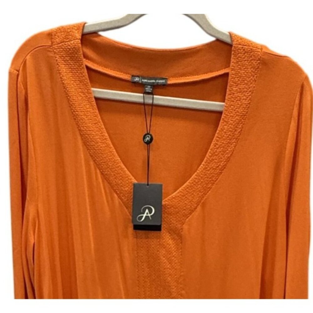Adrianna Papell Womens 2X Orange 3/4 Sleeve Lightweight Blouse Sharkbite - Picture 2 of 6